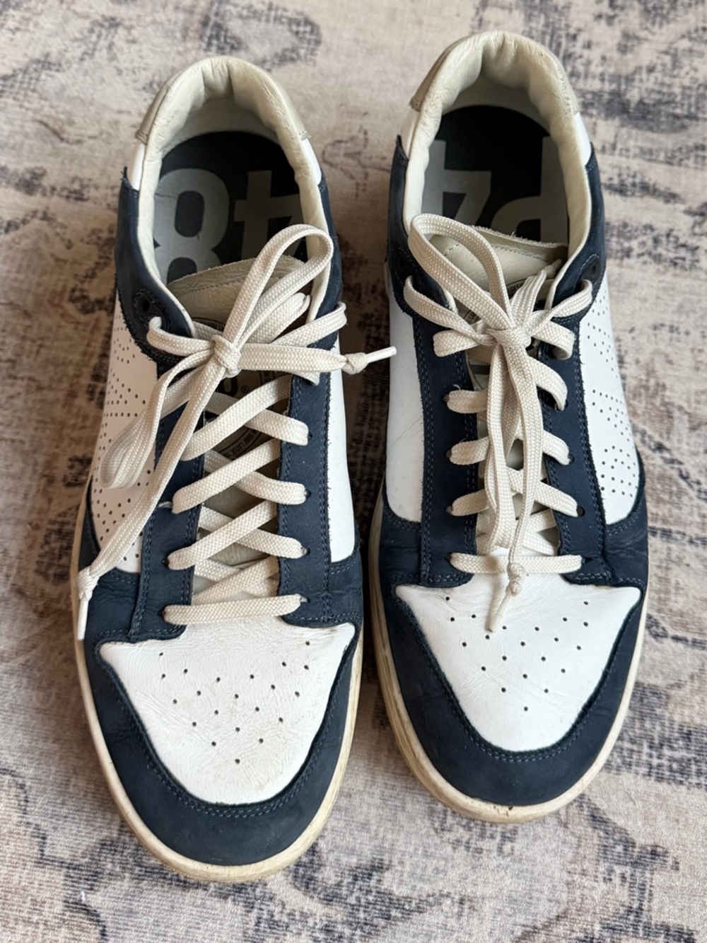P448 Men's White and Navy Low-Top Sneakers